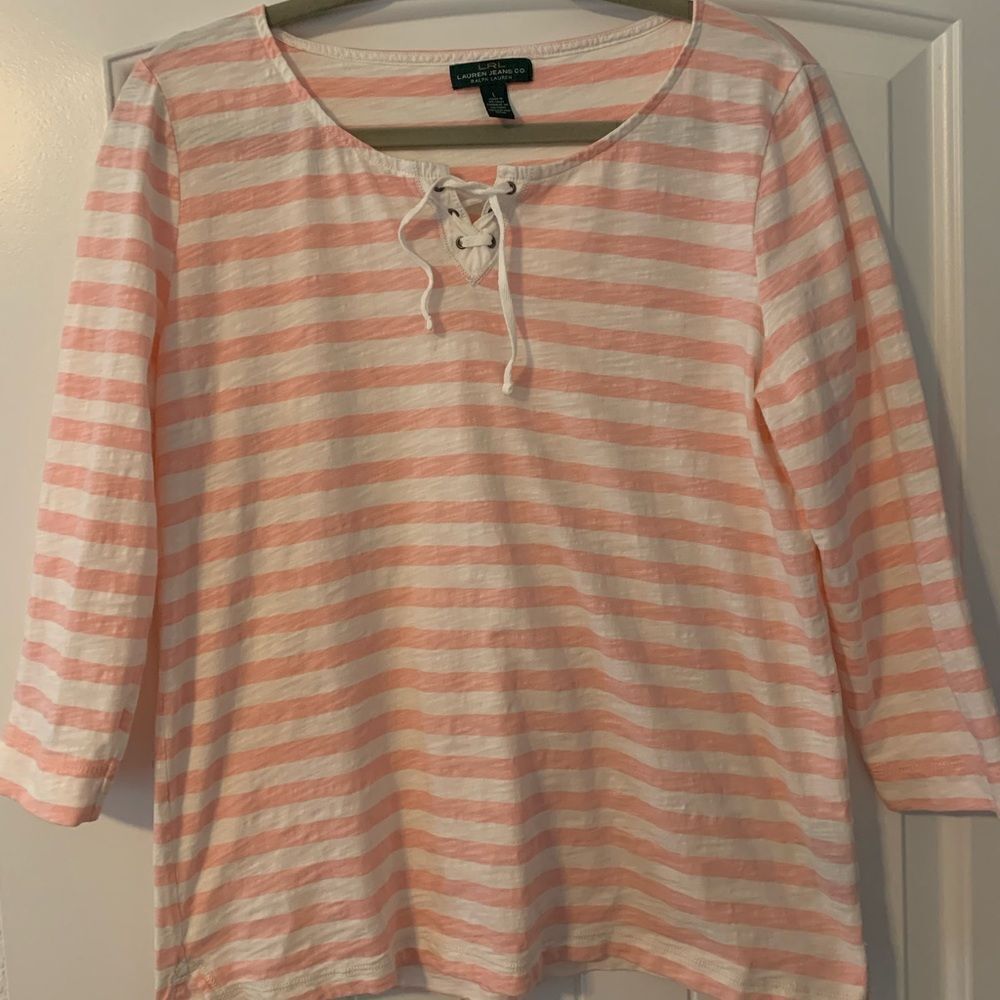 Lauren Ralph Lauren Nautical Striped Top Ties at Neckline Size L NWOT